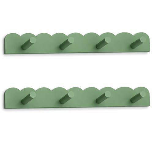 Leinuosen 2 Pack Scalloped Coat Rack Wall Mount Cute Nursery Wall Hook 16 Inch 8 Hooks Wooden Backpack Hanger for Toddler Kids Clothes Hat Towel Keys Bathroom Classroom Playroom Nursery Decor