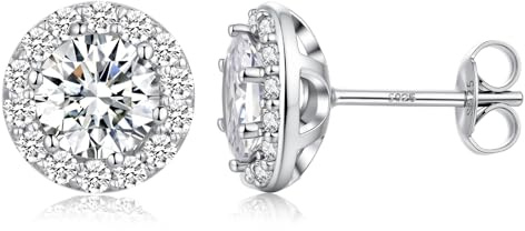 Ohrstecker 925 Sterling Silber Halo Ohrringe mit Zirkonia Runde Diamantimitate Schmuckgeschenke für Damen 10mm