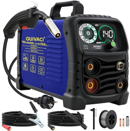 140A MIG MAG Schweißgerät, Fülldraht Schweißgerät ohne Gas, 3-in-1 MIG/Stick Schweißmaschine, passend für 0,8mm Schweißdraht, Elektroden Schweißgerät für Heimwerker und Werkstatt