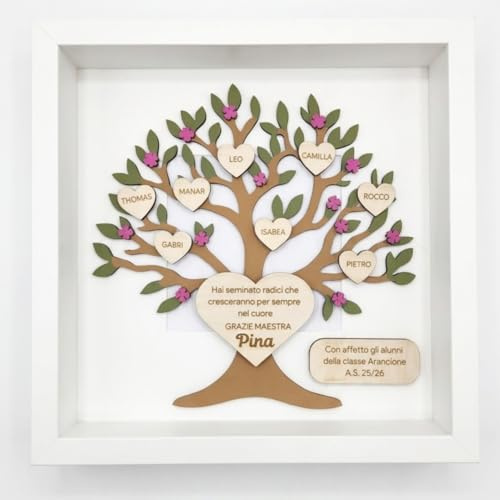 Generico Cornice Quadro Albero della Vita Personalizzato in Legno con Nomi – Idea Regalo Maestra Fine Anno Scolastico – Maestra Elementare Materna Nido – Regalo Originale con Dedica