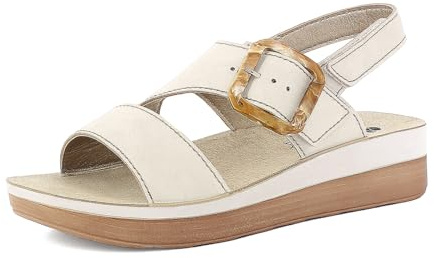 inblu Sandalias de Mujer con Hebilla y Cierre Ajustable con Velcro, Plantilla de Piel auténtica y Suela Bicolor, Tallas 35 a 41, Hielo, 38 EU