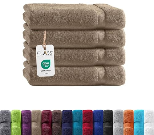 Class Home Collection Frottee Gästetücher 30x50 cm – 4er Set Gästetuch – Besonders weiche & saugfähige Gästetücher aus 100% Baumwolle mit Aufhänger – Beige