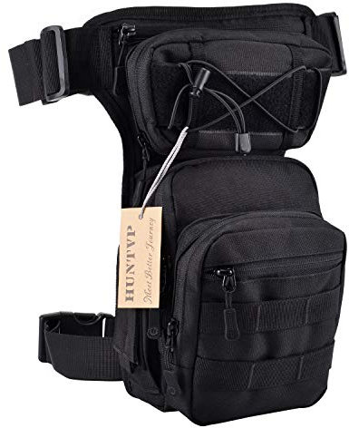 Huntvp® Taktisch Beintasche Militär Beinbeutel MOLLE Hüfttasche Sport Tactical Leg Bag Armee Beintaschen Wasserdicht Gürteltasche Werkzeugtasche Tasche für Bein Herren Damen Motorrad, Typ-2-Schwarz