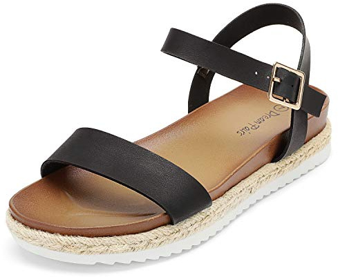 DREAM PAIRS Women’s Open Toe Ankle Strap Espadrille Casual Flatform Platform Wedge Sandals,Size 8,Black/Pu,SUNNA