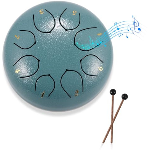 DeeCozy Slit Drums, Steel Tongue Drum, 6 inches 8 Tone D Key, Handpan Drum with Drumsticks, Bag, Finger Cover, Percussion Instrument for Musical Education Concert Mind Healing Yoga Meditation