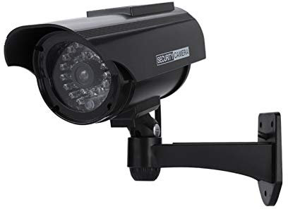 con telecamera finta fittizia alimentata a energia solare durevole con targhetta CCTV, telecamere di sicurezza finte in ABS, telecamere a cupola di sicurezza CCTV Case e attività(black)