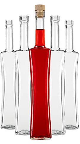 SUPERBUTELKI.PL Botellas de vidrio para llenar Quadra, vidrio elegante y moderno, para guardar vino, tinturas, miel y jarabe, frascos vacíos, botellas con corcho (5, 500 ml)
