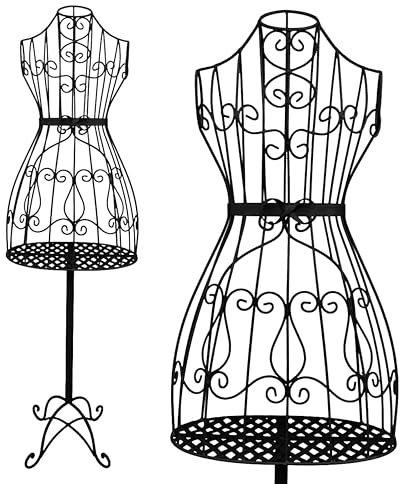 PrimoLiving Metall Schneiderpuppe Mila in Schwarz mit Stauraumfach - Vintage Kleiderpuppe - ideal als weibliche Schaufensterpuppe oder Kleiderständer - P-14196