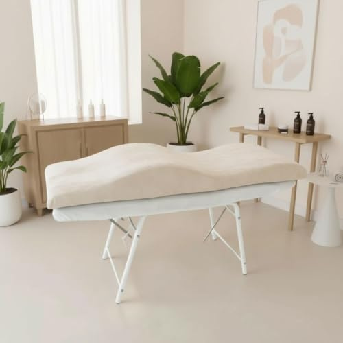 Untitled Wellenmatratze mit Memory-Schaum – Anatomische Matratze für Kosmetikliege & Wimpernstudio | Abnehmbarer Veloursbezug, 180x60 cm, Creme