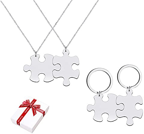 Liitata 2 pezzi puzzle ciondolo collana e portachiavi set partner amicizia – argento