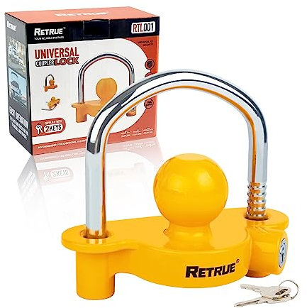 RETRUE Anhängerschloss, Anhängerschloss für gängige Anhängerkupplung, Anhängerkugelsperrkupplung Diebstahlschutz Anhänger-Sicherung Abschleppsperre mit 2 Schlüssel, Gelb