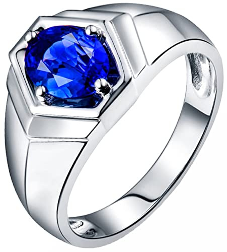 AMDXD Diamantring Weißgold 750, Sechseck Ring Hochzeitstag mit Blau Tansanit 1ct, als Geschenke für Freund, Weiß Gold, Gr.69 (22.0)