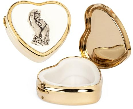 NKlaus Rosenkranz Dose Gold 3,5x4cm Herz Metall Etui Hand Emaille, 1 Stück | Herz; Engel; gebetskartenetui