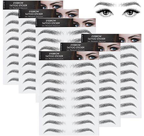 Sibba 6 Sheets Eyebrow Tattoo Eyebrows Sticker Temporary Eyes Brows Practice Tint Transfer Color Set Peel Off Eyeshadow Dye Waterproof Kit Sheets For Beginners Women (Black)