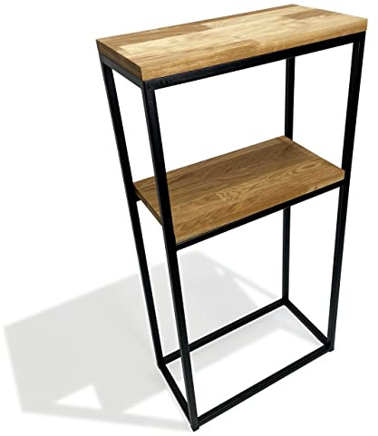 Schmaler Konsolentisch Schmal Beistelltisch, Flurtisch, Kleiner Ausstellungstisch, Sofatisch für kleinen Raum, für Eingang Flur Schwarz metall holz eiche industrial LOFT design (40x80x20 zwei Regale)