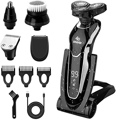 BestMal 5 in 1 Electric Shaver Razor for Men, Wet/Dry Waterproof Rechargeable With Nose Trimmer, Sideburns Hair Trimmer and Face Cleaning Brush