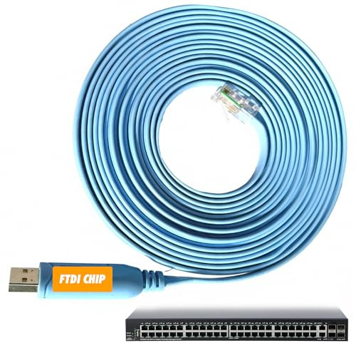 JSM FITNESS Cisco Console Cable 5M – USB auf RJ45 Kabel mit FTDI Chip – Professionelles Konsolenkabel für Cisco Router & Switches, Stabiles Lan zu USB Kabel für Netzwerkkonfiguration Windows/Mac/Linux