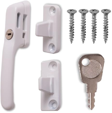 FixRello Fastener Casement Window Handle for Timber Surfaces | with Key, Mount/Wedge and Screws for Easily Installation and Security (1, White)