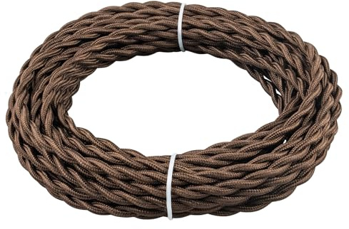URCIANOW Fil Électrique Textile 2x0.75mm² Marron 10m | Câble Tissé Rétro 18 AWG, Parfait pour Lampe Suspendue Antique, Rénovation Luminaire et Projets Décoration