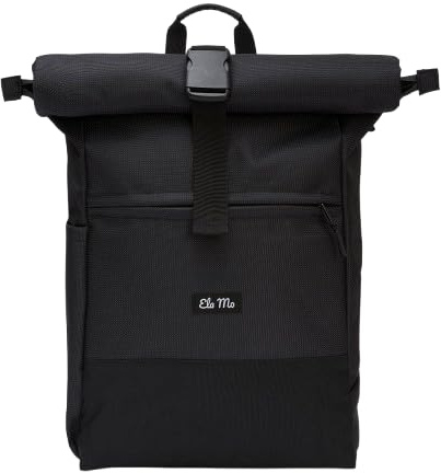 Ela Mo® Rolltop Rucksack Damen - Rollrucksack Anti Diebstahl für Sport & Reisen - Laptoprucksack für Schule, Uni, Business - Mit USB Anschluss & kompaktem Flaschenhalter - Black Reflective