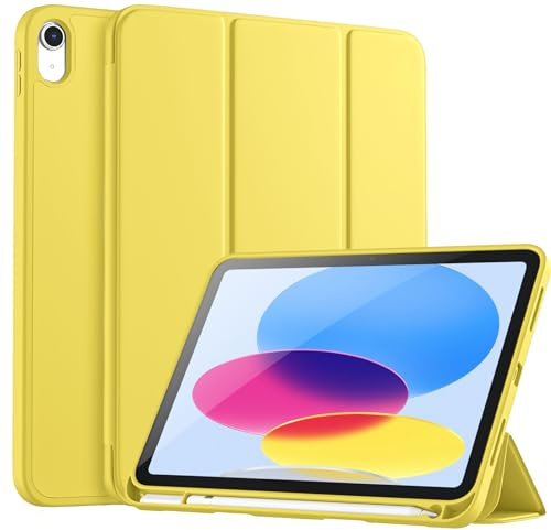 Vobafe Hülle Kompatibel mit iPad A16 11 10 Generation (Modell 2025/2022, 10,9/11 Zoll), Flexible TPU Rückseite, stoßfeste Schutzhülle mit stifthalter, Auto Schlafen/Wachen, Gelb