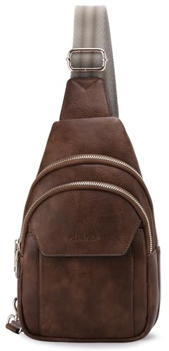 Chase Chic Sling Bag Damen, Klein Schulterrucksack，PU Leder Brusttasche,Umhängetasche Crossbody Bag für Outdoorsport Reisen Kaffee