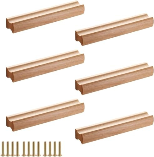 Yitobici Möbelgriffe Holz, Schrankgriffe Holz mit Schrauben, Lochabstand 128 mm, Bäder, für Schränke Büros und Küchen,6 Stück,128 mm