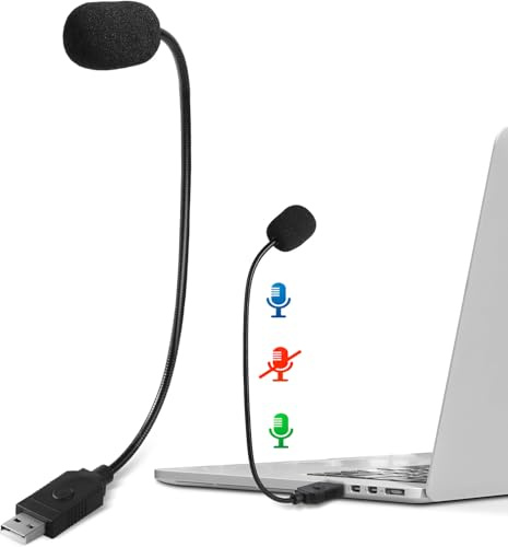 PALADOU Mini microfono USB per laptop, microfono per computer desktop, microfono a condensatore con collo d'oca e pulsante muto, compatibile con PC e Mac, Plug & Play, per riunioni, chiamate,