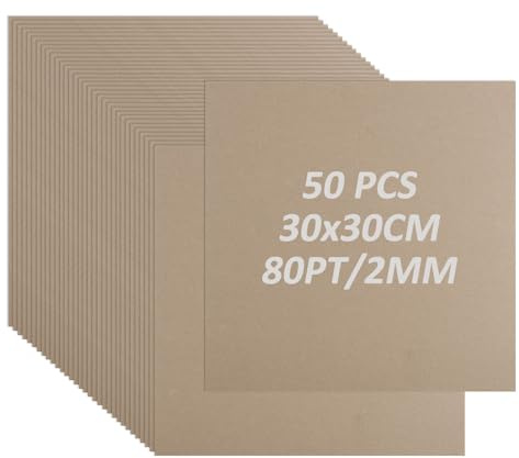 DAJAVE 50 Pack Book Board 12 x12 Inch 80PT Thick Grey Chipboard Sheet 2mm for Bookbinding, Heavy Duty Binders Board Chip Board for DIY Crafts, Book Covers, Boxes