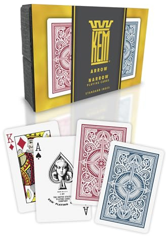 KEM Arrow Red and Blue Plastic Playing Cards, Standard Index, Bridge Size, Premium, Casino Grade Poker, 2 Decks