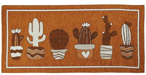 Floori Tappeto Cucina Cactus Ciniglia con Antiscivolo Moderno Passatoia Cucina Ingresso Piante Grasse Colori Moderni Arredo Salotto Camera Made in Italy (Arancione, 57x85 cm)
