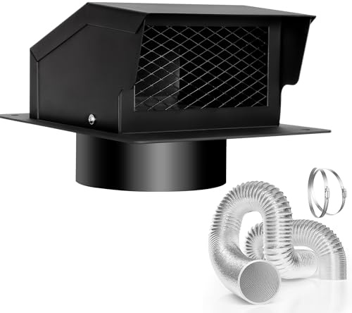 LTSEAME 6 Inch Roof Vent Kit, Removable Roof Vent, Bathroom Exhaust Roof Vent for Dryer, 6 Inch Galvanized Steel with Damper,5FT Aluminum Ducting and Duct Clamps (6IN)