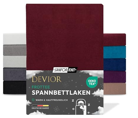 Devior Frottee Winter Spannbettlaken, Bordeaux, 140x200 – 160x200 cm – Kuscheliges Frottee Bettlaken 160 g/m² aus Baumwolle für Matratzen bis 22 cm Höhe – Oeko-TEX Made in Green Zertifiziert