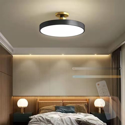 TZSMUM LED Acryl Deckenleuchte 3 Farbtemperaturen Dimmbar Deckenlampe mit Fernbedienung Deckenleuchten Modern Rundes Design 2700K-6500K Deckenleuchte Badzimmer Küchenlampe (Schwarz,40cm)