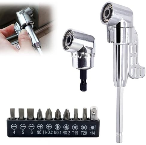 SI SEN 12 Stück 105° Winkelschrauber Vorsatz Adapter, Winkelschrauber Aufsatz Set mit 1/4-Zoll Sechskantschaft, Winkelgetriebe, Flexible Winkelaufsatz für Akkuschrauber für Bauarbeiter, Garage