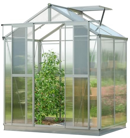GFP Invernadero Picco 2 Estructura de Aluminio 179 x 133 cm Placas de policarbonato de 8 mm - con Marco de cimentación y 1 Sistema de Apertura autom. de Ventana