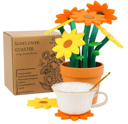 Tian Zhun Sunflower Gifts for Women Drinks Coasters Set of 6 for House Warming Gardening Mothers Day Mom Friends Teacher New Home