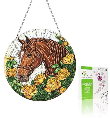 VAIIEYO 5D DIY Diamond Painting Anhänger Pferd, Tier Diamant Painting Bilder Malerei Kits mit Kett, Diamant Home Wand Decor Gemälde Diamond Dekoration, Veranda Fenster Wandbehang B13