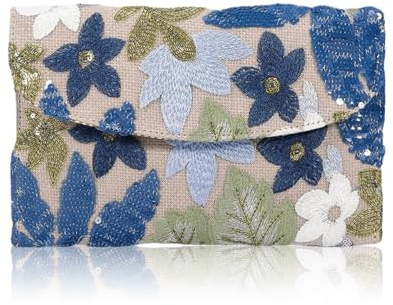 Shimmerz Frauen Clutch Blumenstickerei Pailletten Abendklaue Taschen Party Handtasche Damen（Blau）