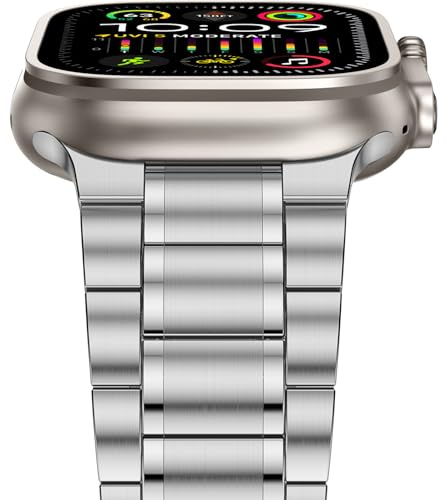 Anlinser Metallarmband Kompatibel mit Apple Watch Armband 49mm 46mm 45mm 44mm 42mm, Fünf-Link Edelstahl Ersatzarmbänder für iWatch Ultra 3/2/1 Serie 11 10 9 8 7 6-1 SE (Silber)
