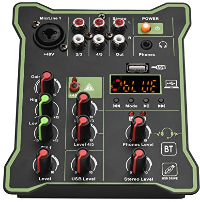 CHICIRIS Kompakt 5-Kanal-Audio-Mixer, Sound Mixing Console Phantom Power USB-Schnittstelle LED-Anzeige in Reverb Effekt für DJ-Aufnahme Live-Broadcast-Karaoke mit MP3-Eingang
