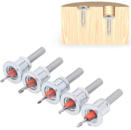 KooingTech 5PCS Countersink Drill Bit, Drill Depth Stop with Box, Adjustable Plug Cutters for Wood Set