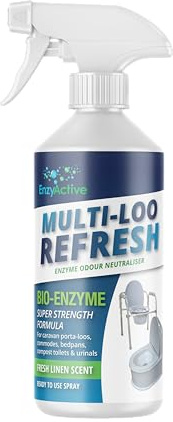 EnzyActive Multi Loo & Portable Toilet Cleaner – Enzyme Odour & Stain Remover for Porta Loo, Caravan Toilet, Commode, Urinal & Camping Toilets – Super Strength Linen Fresh 500ml Spray – Urine & Faeces