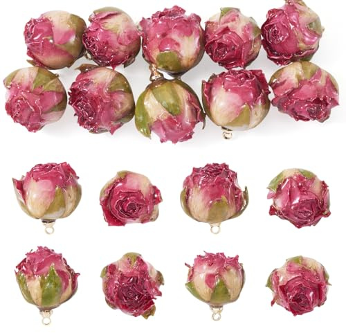 Beadthoven Ciondoli Artigianali Fiori Secchi Ciondoli Naturali Vere Rose Secche con Resina Epossidica per Orecchini Fai da Te Collana Ciondoli Telefono Portachiavi Creazione Gioielli, Plastica