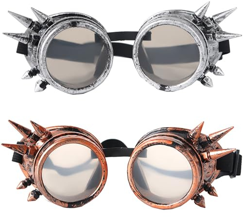 FengYour Steampunk Brille,2PCS Lustige Brillen,SchweißBrille,Schweisserbrille,Retro Brille Cyberpunk mit Gummiband,Zubehör für Kostüme Karneval Halloween Fasching Mottoparty