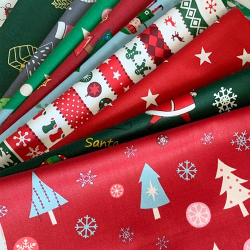 EDGEAM 10 Stück 40x50 cm Baumwollstoff Weihnachten Patchwork Stoffpakete Mustern Quilting Stoffe zum Nähen, Quilten, DIY Handwerk, Weihnachten Dekoration (Weihnachtsfarben, 40x50 cm -10er)