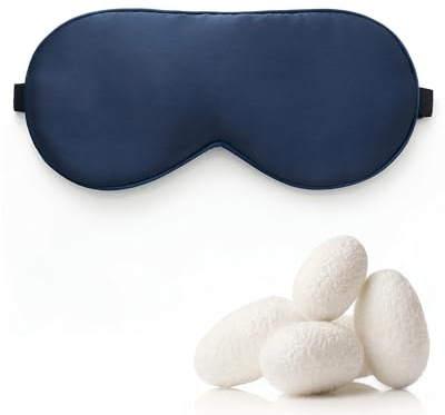 lulir Schlafmaske Seide 100% Echte, Silk Sleep Mask, Augenmaske Schlafmaske mit Verstellbarem Riemen, Seiden Schlafmaske Dunkelblau,Weiche Augenmaske zum Schlafen, Maske für Schlaf Herren und Damen