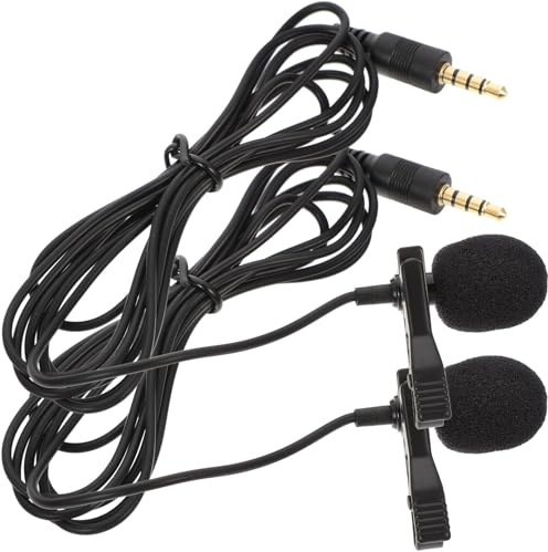 Micrófono de Clip para Grabación y Conferencias 3, 5mm Ctia 2 Piezas | Laptop y Tablet, Sonido Claro Cable Largo, Núcleo Antinterferencias, Color Negro