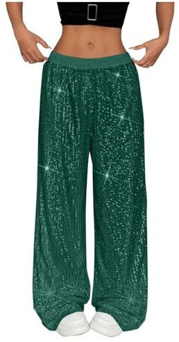 Pantalon taille haute à paillettes pour femme | Pantalon large scintillant avec taille élastique | Vêtements de fête à paillettes pour soirée | Pantalon de fête de Noël et de carnaval