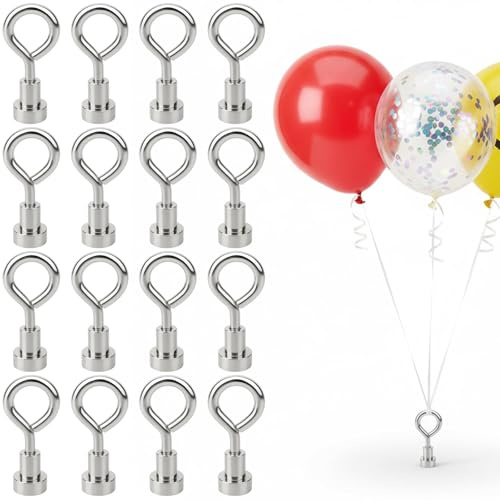 16 PCS Balloon Weights, Helium Balloon Weights with Strong Magnetic Hooks, Reusable Weights for Balloons, Ideal for Party Wedding Birthday Christmas Decorations (Max Pulling Force 2KG)